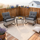 WLSF2551 3-Piece Wicker Rocking Chair Outdoor Set with Glass Side Table – Rustic Farmhouse Patio Furniture
