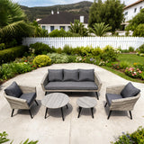 SFTZ2583 Mixed Grey Wicker Outdoor Lounge Set with Dark Grey Cushions & Wooden - Look Coffee Tables – Stylish Patio Furniture