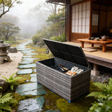 RSB2509 Zen Garden Grey Wicker Storage Box – Japanese Patio Deck Box with Hydraulic Lid