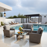 SFTZ2532 Light Grey Wicker Outdoor Lounge Set with Glass Coffee Table – Stylish Patio Conversation Furniture