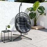 SWC2621 Grey Wicker Hanging Egg Chair with Stand & Cushion – Modern Patio Swing Lounge Chair Set