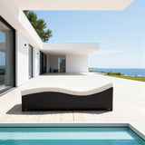 TYSF2602 Black Rattan Wave-Shaped Outdoor Daybed with Cream Cushions – Saint-Tropez France Coastal Terrace Luxury Private Outdoor Wave Daybed