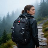 HDB1919 Black Waterproof Hiking Backpack with Reflective Strips for Foggy Mountain Trekking and Rainy Outdoor Trips