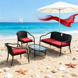 SFTZ258105 Dark Grey Wicker Outdoor Lounge Set with Red Cushions & Glass Coffee Table – Stylish Patio Furniture
