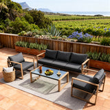 WLSF2553 Aluminum Outdoor 4-Piece Conversation Set with Glass Coffee Table – South African Coastal Vineyard Patio Furniture
