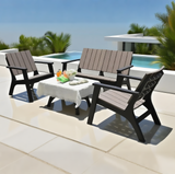 WLSF2591 4-Piece Plastic & Wood-Look Outdoor Conversation Set – Modern Coastal Patio Furniture