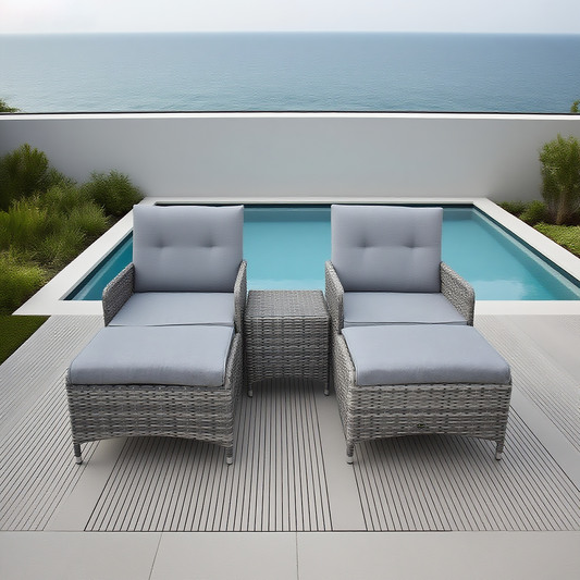 Light Grey Wicker 2 - Piece Outdoor Lounge Set with Ottomans & Side Table – Stylish Patio Furniture