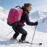 HDB1901 Pink Black Waterproof Ski Backpack with Adjustable Chest Straps for Winter Snow Sports & Snowboarding