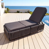 TYSF2634 Dark Grey Braided Rope Adjustable Outdoor Sun Lounger with Matching Cushions – Algarve Portugal Coastal Terrace Luxury Relaxed Outdoor Reclining Sunbed