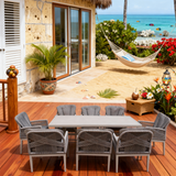 SFTZ260602 Light Grey Wicker Cross-Back Outdoor Dining Set – Caribbean Beachfront Patio 9-Piece Resort-Style Dining Furniture Set