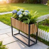 OPB2502 Elevated Rectangular Wooden Planter Box with Metal Stand – Modern Patio Raised Garden Bed