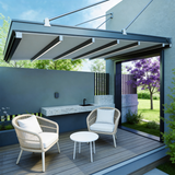 PGL2514 Modern Wall-Mounted Retractable Awning with LED Lights – Grey Outdoor Patio Canopy Shade Structure for Deck & Balcony