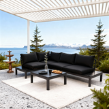 WLSF2528 Black Metal L-Shaped Outdoor Sectional with Side Extensions & Coffee Table – Reykjavik Coastal Patio Furniture Set
