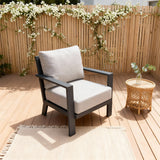 WLSF2526S5 Black Metal Frame Outdoor Armchair with Light Grey Cushions – New England Countryside Patio Chair