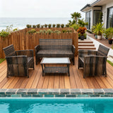 SFTZ2571 Mixed Brown Wicker Outdoor Lounge Set with Glass Coffee Table – Stylish Patio Furniture