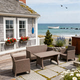 SFTZ2626 Light Brown Wicker Outdoor Lounge & Dining Set – Cape Cod American Coastal Cottage Patio Luxury Outdoor Social Furniture Set