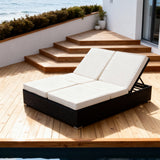 TYSF2536 Black Rattan Sectional Adjustable Outdoor Daybed with Cream Cushions – Anguilla Caribbean Coastal Terrace Luxury Multi-Functional Outdoor Reclining Daybed