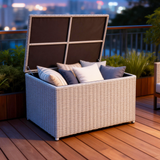 RSB2501 Weather-resistant Grey Wicker Storage Box with Lid – Poolside Patio Deck Box