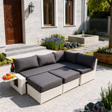 SFTZ2596 White Wicker Modular L - Shaped Outdoor Set with Dark Grey Cushions & Folding Side Table – Luxury Patio Furniture