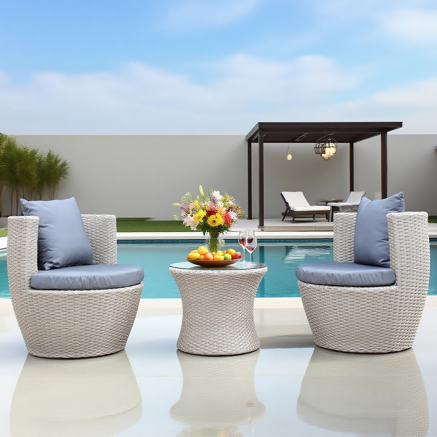 Dark Brown Wicker Patio Conversation Set with Round Glass Table – Stylish Outdoor Lounge Furniture