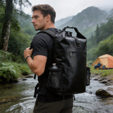 WBP1904 Burgundy Roll Top Waterproof Dry Backpack with Mesh Side Pockets for Camping Hiking Kayaking