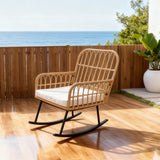 DTY2525 Natural Rattan Woven Outdoor Rocking Chair with Cushion – Coastal Patio Glider Rocker