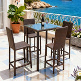 BTY2504 5-Piece Brown Rattan Wicker Bar Set with Glass Top – Mediterranean Patio Furniture