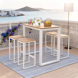 BTY2508 5-Piece White & Teak Wood Outdoor Bar Set – Modern Ibiza Style Patio Furniture