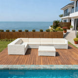 SFTZ256907 White Wicker L - Shaped Outdoor Sectional Set with Beige Cushions & Ottoman – Stylish Patio Furniture
