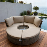 SFTZ2557 Grey Wicker Round Outdoor Lounge Sofa with Central Glass Table – Stylish Patio Furniture