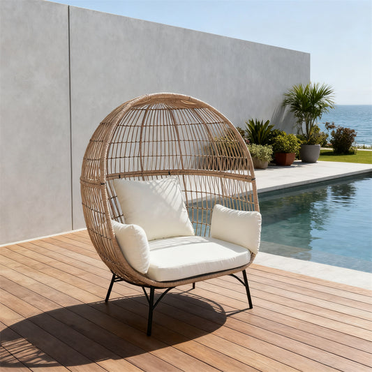 Rattan Egg - Shaped Outdoor Lounge Chair with Cushions – Stylish Patio Furniture