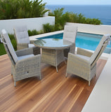 SFTZ253404 Light Grey Wicker 4 - Piece Outdoor Dining Set with Round Glass Table – Stylish Patio Furniture