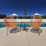 BST250202 Vibrant Orange Woven Rope & Black Metal Frame French Manor Poolside 2-Piece Outdoor Bistro Set – Matching Weave Round Table
