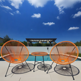 BST250202 Vibrant Orange Woven Rope & Black Metal Frame French Manor Poolside 2-Piece Outdoor Bistro Set – Matching Weave Round Table