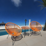 BST250202 Vibrant Orange Woven Rope & Black Metal Frame French Manor Poolside 2-Piece Outdoor Bistro Set – Matching Weave Round Table