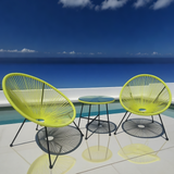 BST250205 Vibrant Yellow Radial Weave & Black Metal Frame Coastal Skyline Poolside Luxury 2-Piece Outdoor Bistro Set – Matching Yellow Glass Round Table