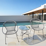 BST2503 Charcoal Grey Radial Weave & Black Metal Frame Modern Minimalist Pool Patio 2-Piece Outdoor Bistro Set – Matching Weave Round Table