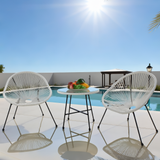 BST2504 Lime Blue Radial Weave & Black Metal Frame Santorini-Style Pool Patio 2-Piece Outdoor Bistro Set – Matching Blue Glass Oval Table