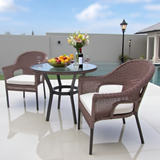 BST2506 Dark Brown Wicker & Black Metal Frame Luxury Pool Patio 2-Piece Outdoor Bistro Dining Set – Glass Round Table