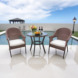 BST2506 Dark Brown Wicker & Black Metal Frame Luxury Pool Patio 2-Piece Outdoor Bistro Dining Set – Glass Round Table