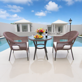 BST2506 Dark Brown Wicker & Black Metal Frame Luxury Pool Patio 2-Piece Outdoor Bistro Dining Set – Glass Round Table