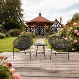 BST250701 All-Black Radial Weave & Metal Frame English Tudor Waterfront Patio 2-Piece Outdoor Bistro Set – Glass Round Table