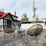 BST250701 All-Black Radial Weave & Metal Frame English Tudor Waterfront Patio 2-Piece Outdoor Bistro Set – Glass Round Table