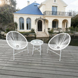 BST250702 All-White Radial Weave & Metal Frame French Chateau Waterfront Patio 2-Piece Outdoor Bistro Set – Matching White Glass Round Table