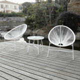 BST250702 All-White Radial Weave & Metal Frame French Chateau Waterfront Patio 2-Piece Outdoor Bistro Set – Matching White Glass Round Table