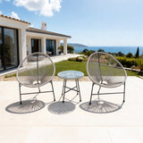 BST250703 Light Grey Radial Weave & Black Metal Frame Mediterranean Seaview Villa 2-Piece Outdoor Bistro Set – Glass Round Table