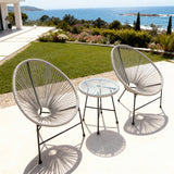 BST250703 Light Grey Radial Weave & Black Metal Frame Mediterranean Seaview Villa 2-Piece Outdoor Bistro Set – Glass Round Table