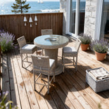 BTY2503 5-Piece Grey Rattan Wicker Bar Set with Glass Top – Coastal Beach Patio Furniture