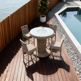 BTY2503 5-Piece Grey Rattan Wicker Bar Set with Glass Top – Coastal Beach Patio Furniture