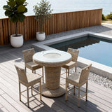 BTY2503 5-Piece Grey Rattan Wicker Bar Set with Glass Top – Coastal Beach Patio Furniture